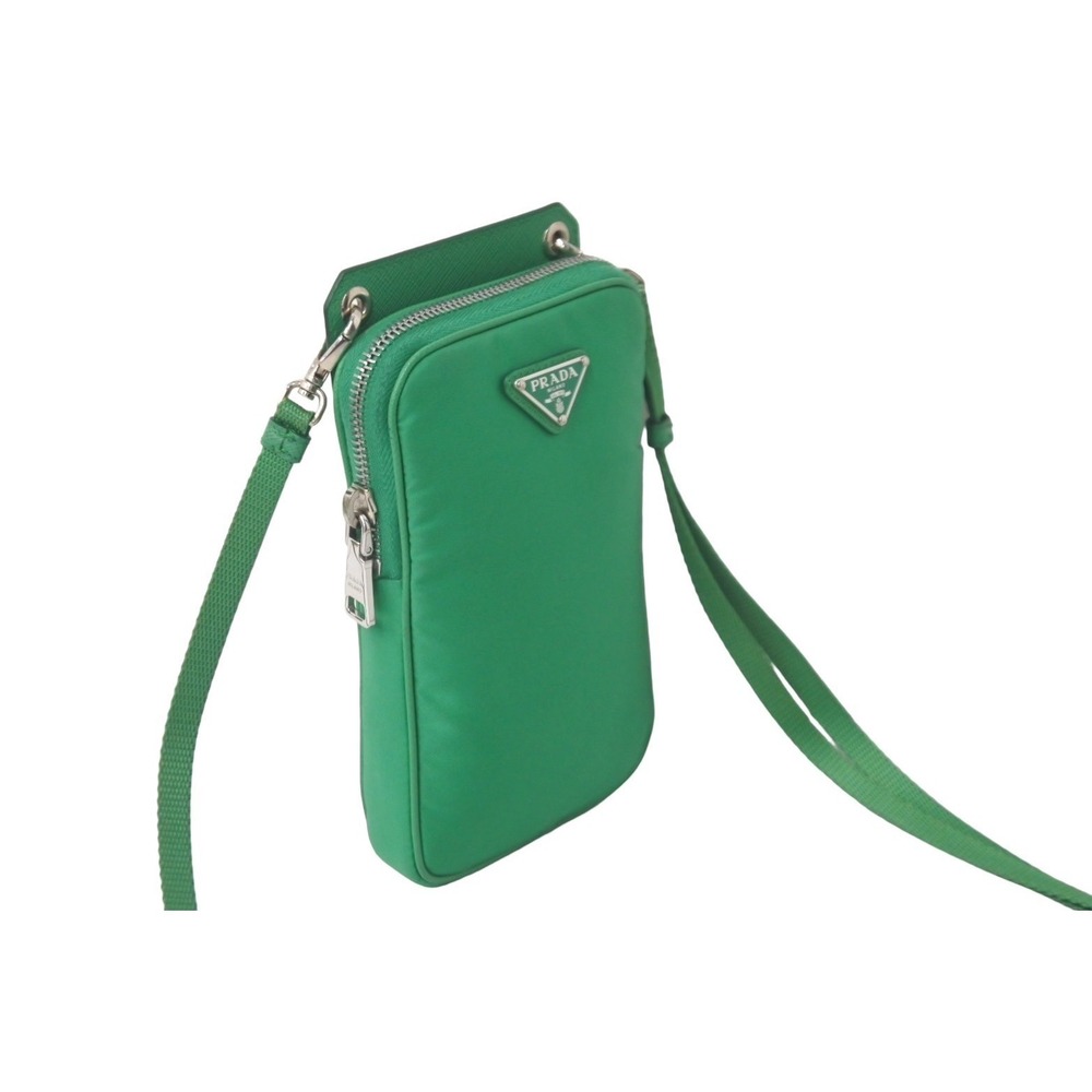 PRADA Shoulder Bag Neck Phone Case Triangle Logo Plate Tessuto Green - Picture 5 of 9